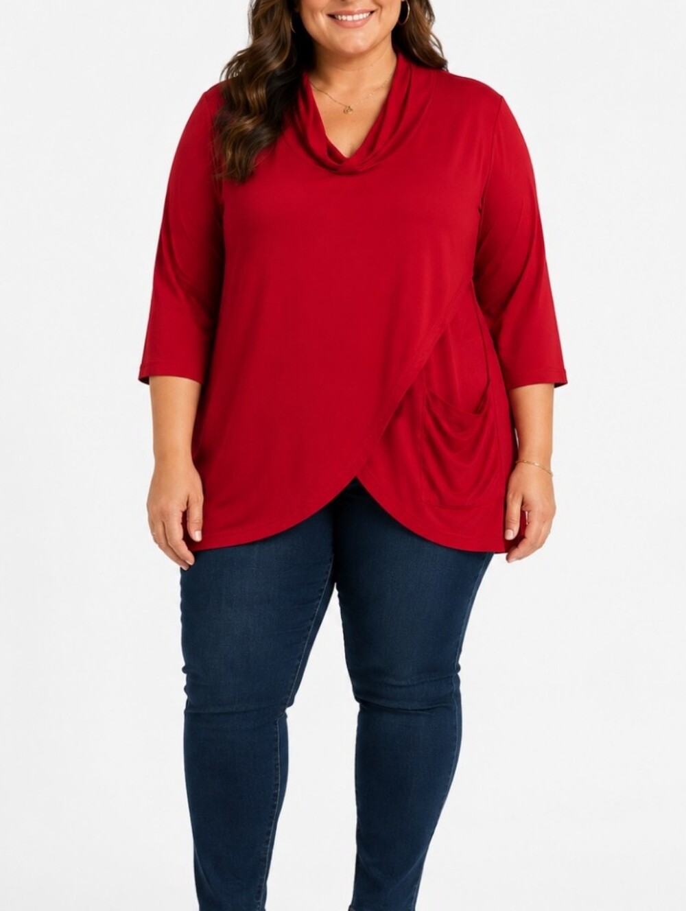 Sympli Red Wrap Tunic Top Size 16 Made in Canada Asymmetrical Hem | Travel S16